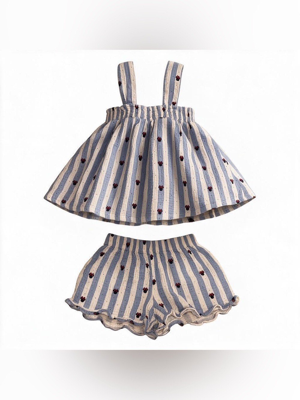 Disney Minnie Mouse Girls 2-Piece Outfit Size 4 Blue Stripe Tank Top & Shorts
